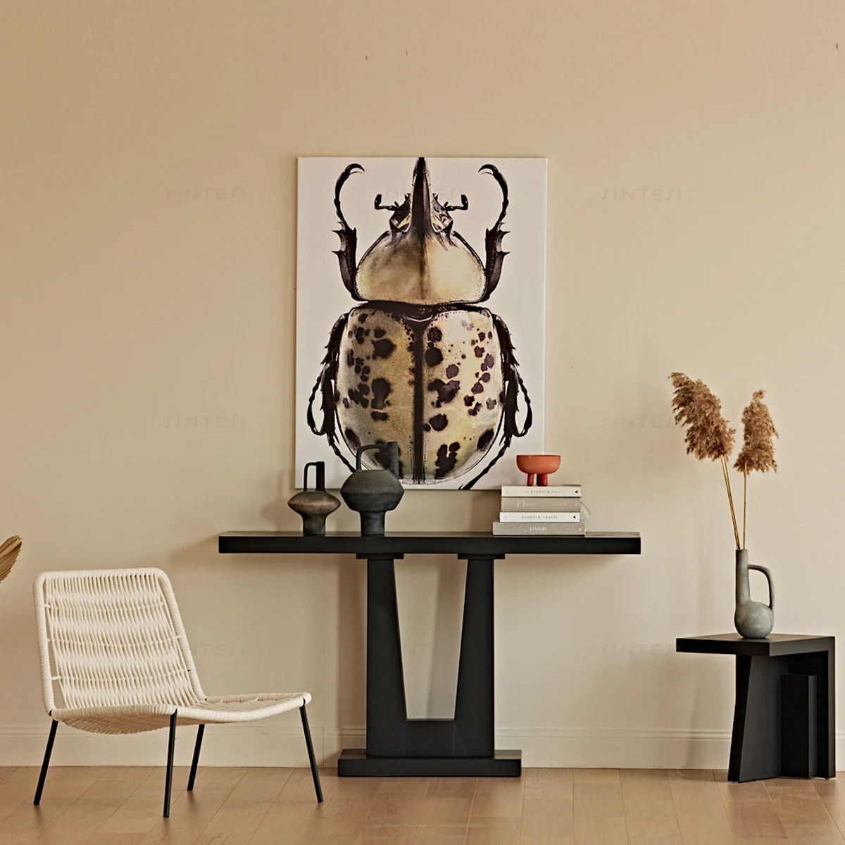 Luxury Black Wood Japandi Console Table by Vintage Furniture for Dining Kitchen Hotel and Villa Living Room Decor