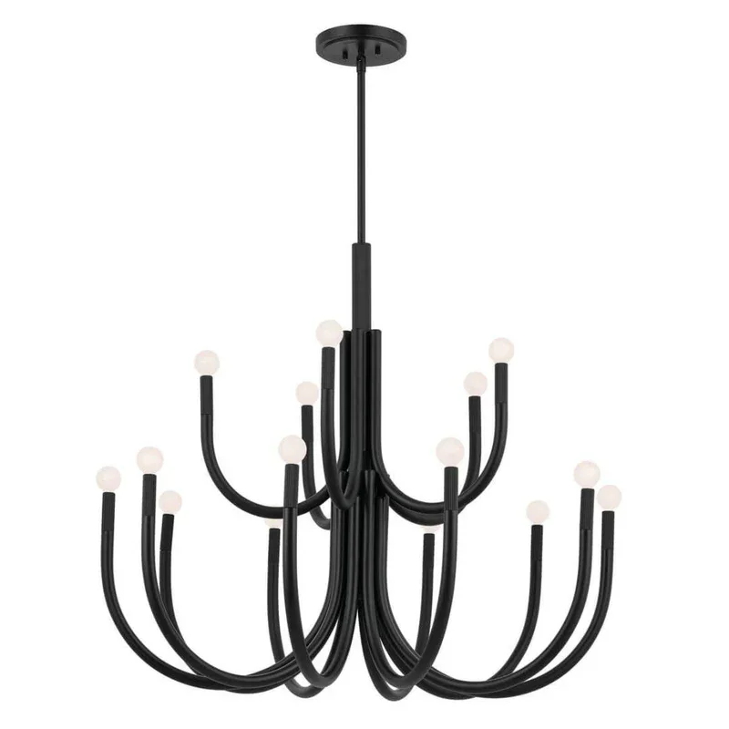 Best Western Hotel Lamp Large Black Metal 2-Tiers Candle Public Area chandelier Light fixtures for High ceiling home staircase