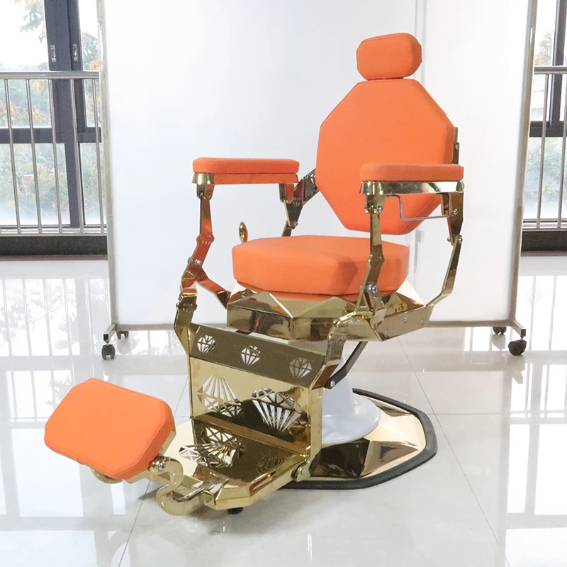 Creative design orange hairdressing chair synthetic leather gold beauty hair saloon diamond salon chair