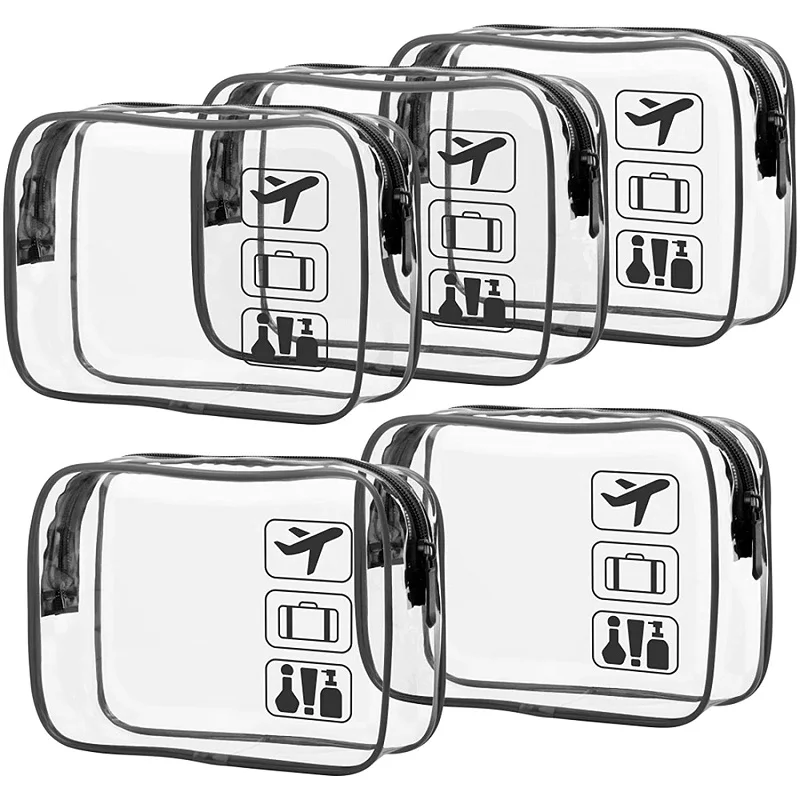 Custom Logo Waterproof Ladies Black Pink White Frosted Zipper Toiletry Small Travel Wash Toiletries Clear PVC Cosmetic Bag