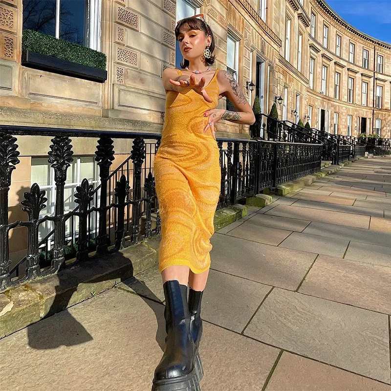 FYB Fashion Slim Knitted Slip Sleeveless Vest Maxi Elegant Dress Bodycon Summer Women Sweater Dress