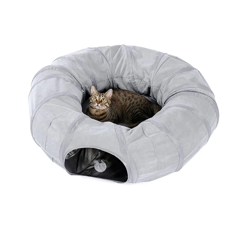 pop up round cat tunnel Multi-function cat and dogs tunnel with Portable a plush mat