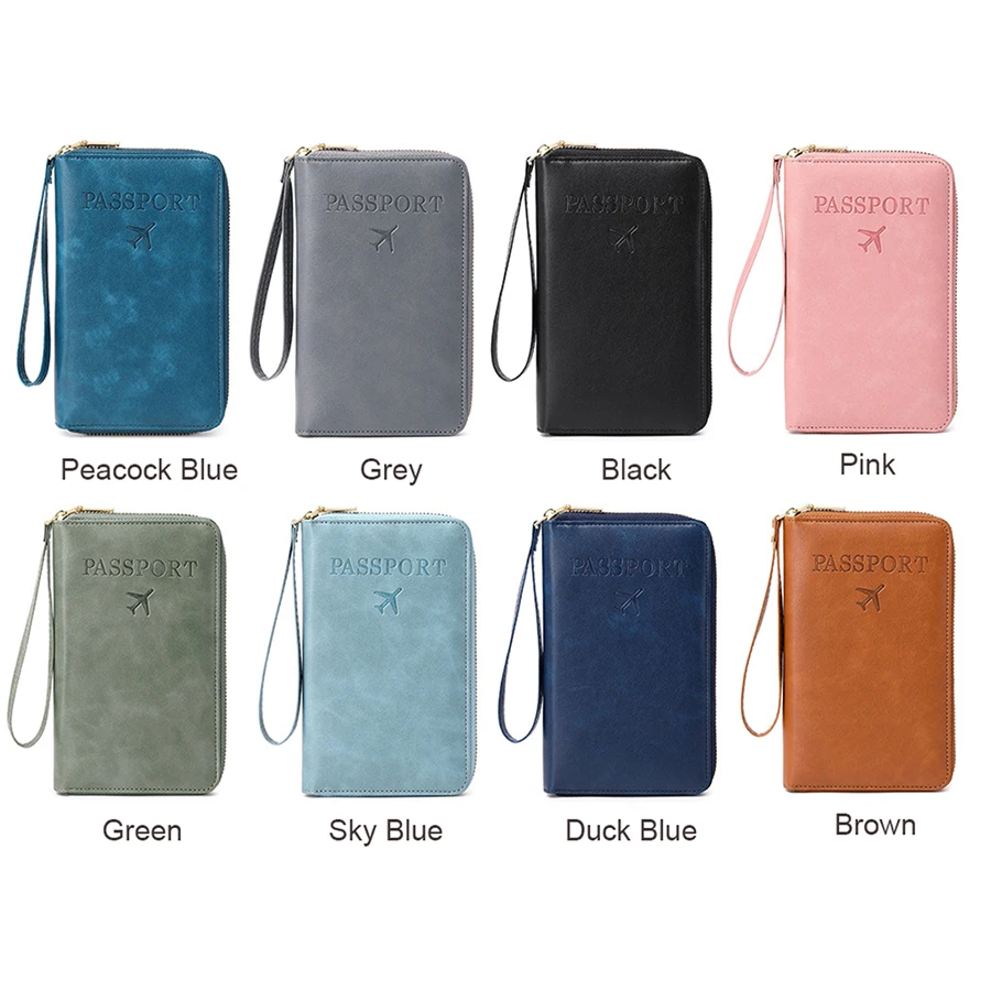 Multipurpose Vegan Pu Leather Family Travel Accessories 2023 Ticket ID Card Wallet Passport Holder Handbag Bag With Lanyard