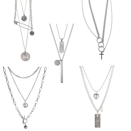 PUSHI jewelry multilayer necklace iced out hip hop jewelry necklace for couples cross necklace set