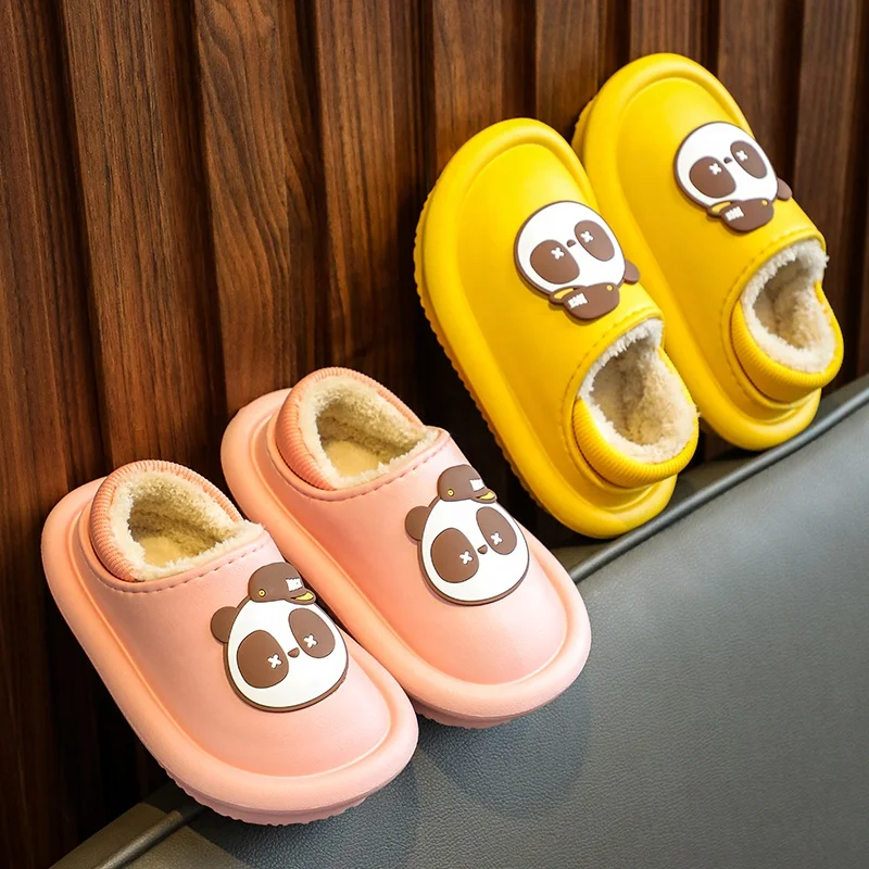 2021 Amazon Hot Sale Cartoon Home EVA Warm Cotton Shoes Waterproof Foot Protection Non-Slip Clogs Shoes For Children