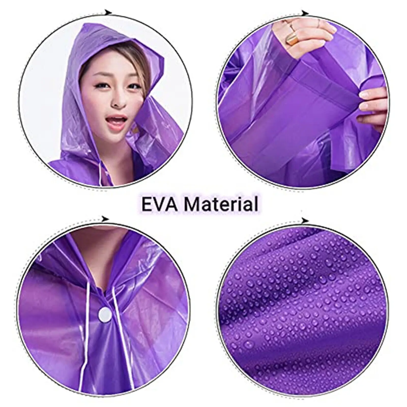EVA Raincoat Unisex Reusable Rain Coat Jacket Drawstrings Adult Hooded Poncho