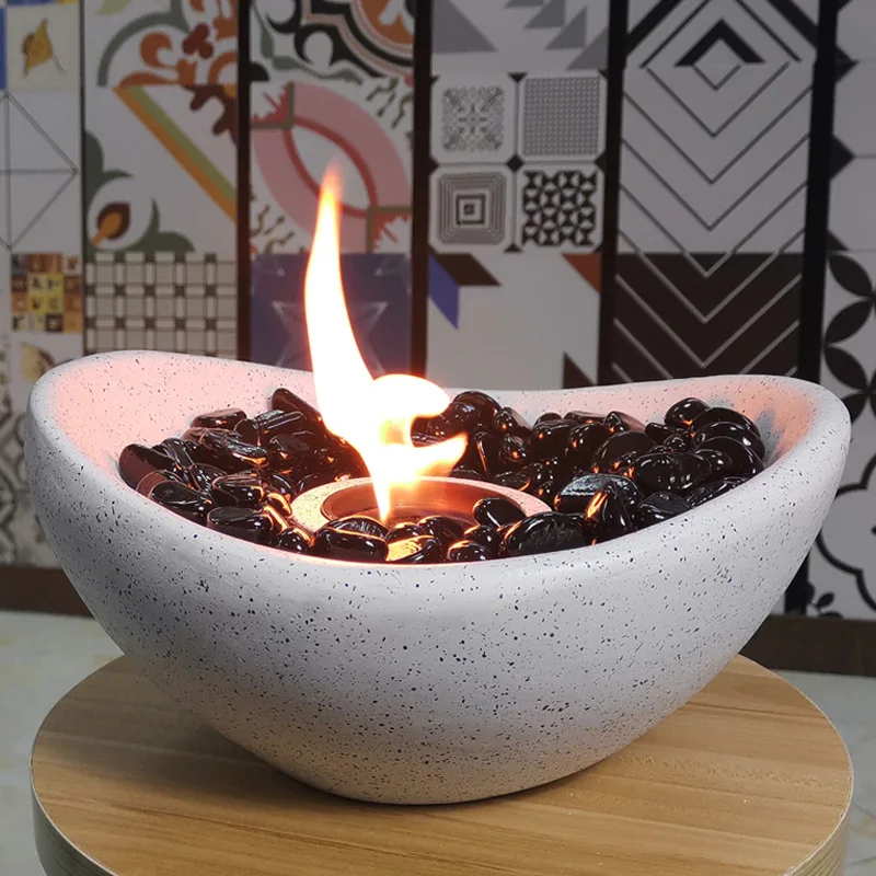 Table Top Fire Pit Bowl Concrete Tabletop Fire Bowl Indoor Outdoor Portable Personal Rubbing Alcohol Fireplace Indoor Fire Pit