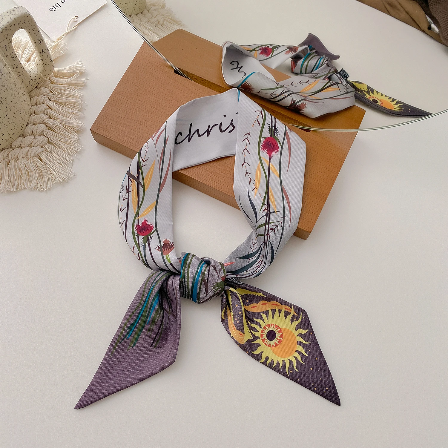 New custom printed polyester twill hair edge scarf silk designer head scarf handle bag scarfs