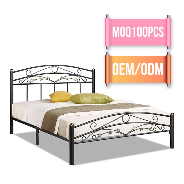 Malaysia Manufacturer Metal Platform Double Bed With Headboard KD-255 Iron Queen Size