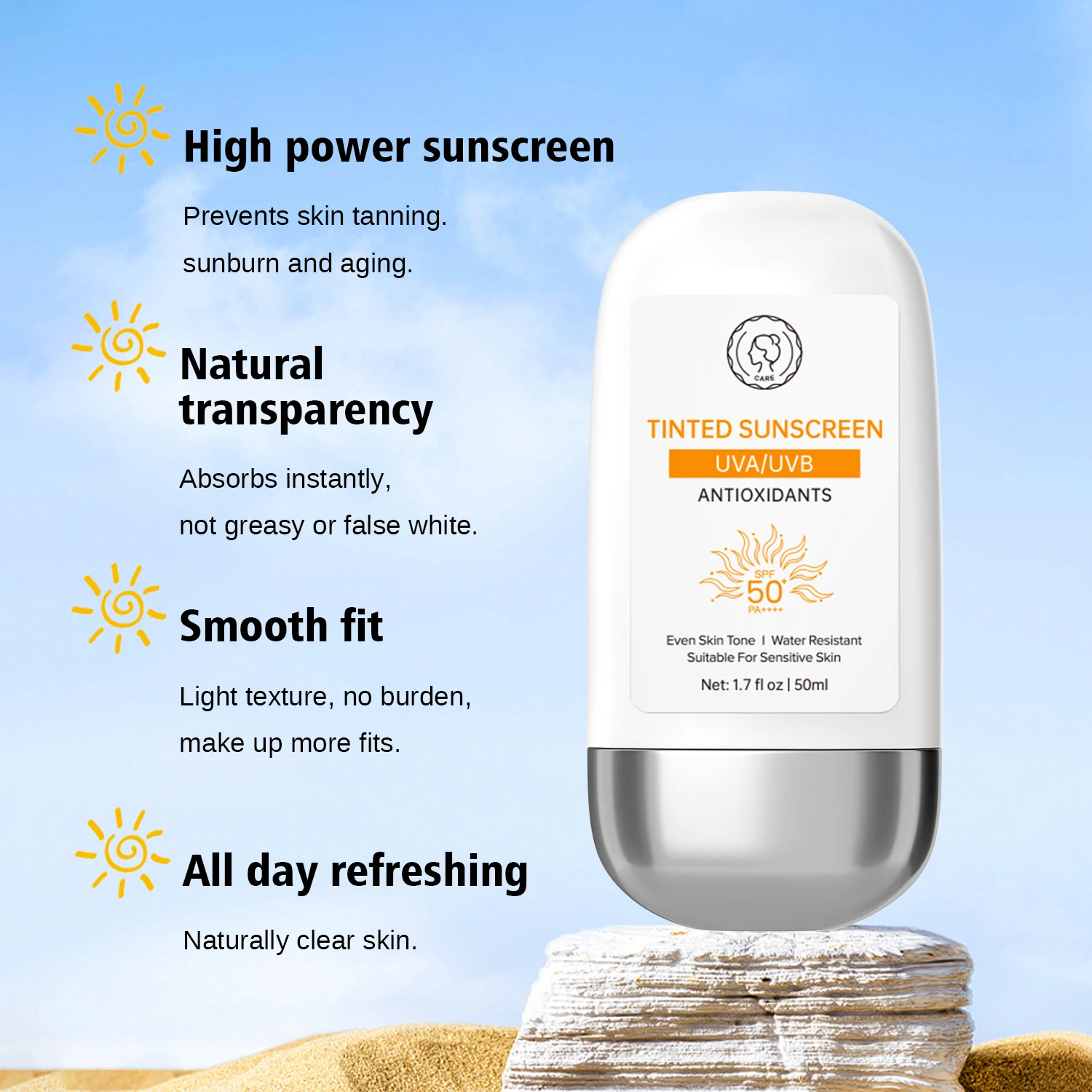 Perfectcare Private Label 50ML Moisturizing Sun Protection UVA/UVB Hyaluronic Acid Tinted Moisturizer Sunscreen Spf50 Foundation