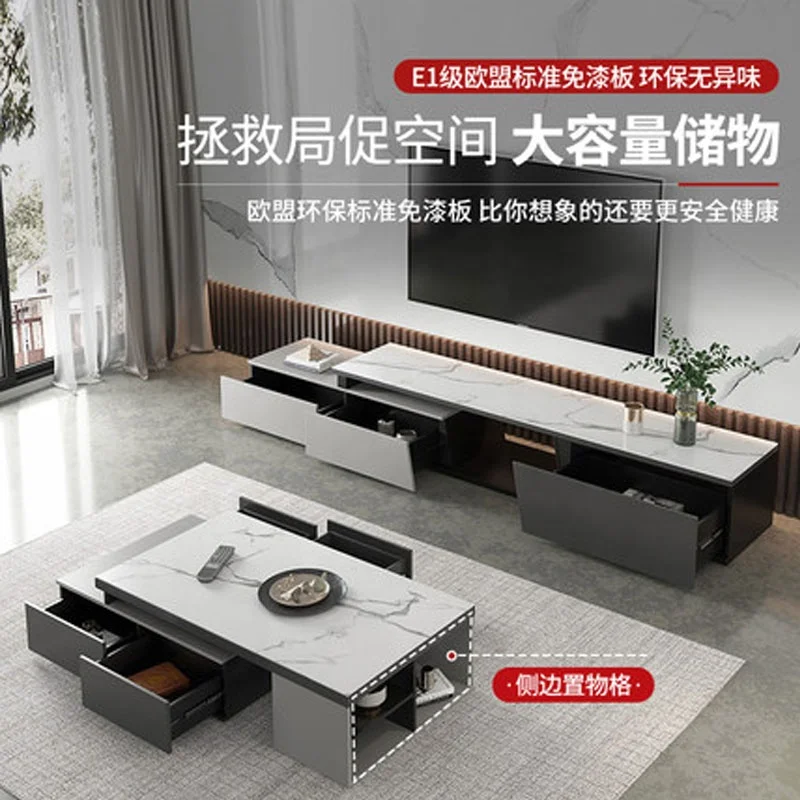 Black and white gray personalized luxury modern simple retractable TV cabinet living room furniture