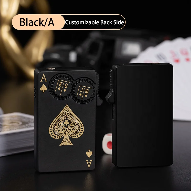 Creative Windproof Poker Green Flame Lighter Metal Lighter Rotatable Gear Luminous Playing Card Lighter