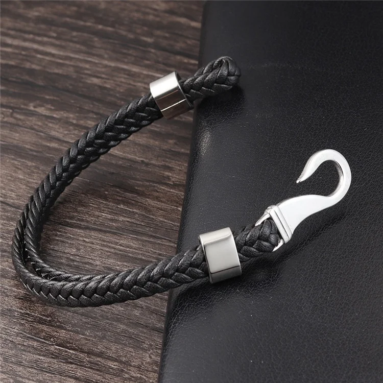 Innovative Products 2020 Stainless Steel Two Layers Genuine Leather Mens Fish Hook Bracelet