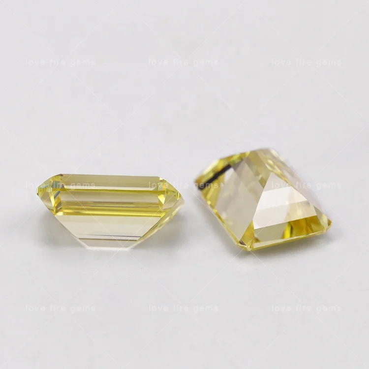 Синтетические драгоценные камни изумрудная огранка cz свободный драгоценный камень класса 5А Желтый кубический цирконий для ювелирных изделий