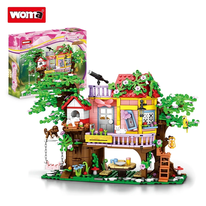 WOMA TOYS New 840 pcs creative treehouse model brick mini tree house kids building block toy