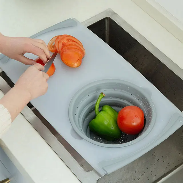 Multi-function Kitchen Vegetable Folding Chopping Board Removable Draining Basket Tray Foldable Cutting Board