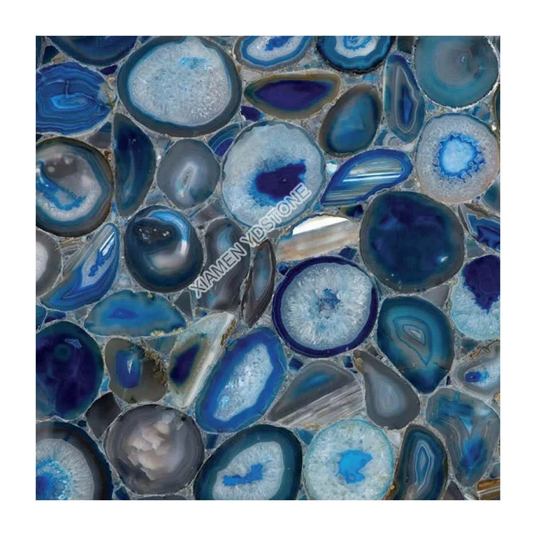 China beautiful natural gemstone luxury wall decor blue agate tile