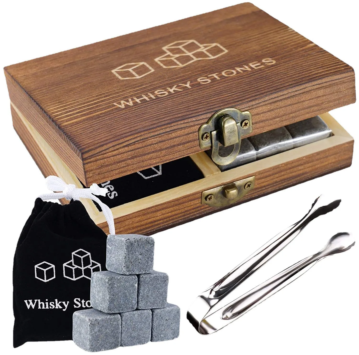Whiskey Stones Gift Set for Men Pack of 9 Granite Chilling Rocks Whiskey Gifts for Men on Birthday