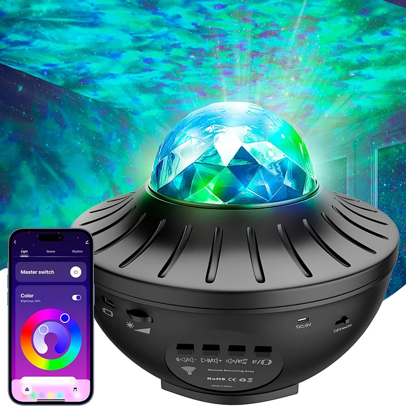Kids LED Star Ocean Wave Projector USB Night Light Music Bluetooth Speaker Starry Sky Projector For Home