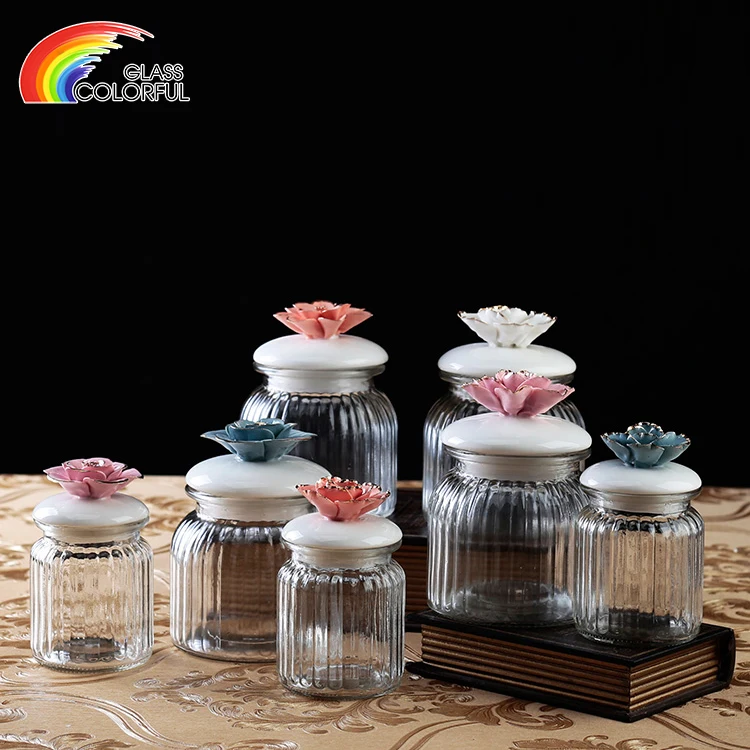 Wholesale food kitchen round jar set storage bottles & jars with flower lid
