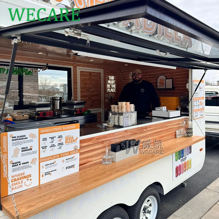 Wecare BBQ Concession Trailer Fully Equipped Mobile Coffee Bar Shop Fast Food Trailer Food Truck Manufacturer with Full Kitchen