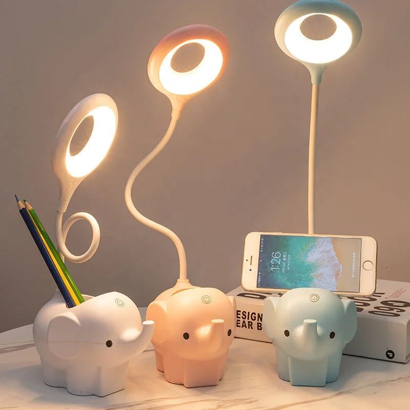 Creative Elephant Animal Led Table Lamp Charging Plug-In Dual-Use Three-Color Temperature Adjustable Learning Table Lamp
