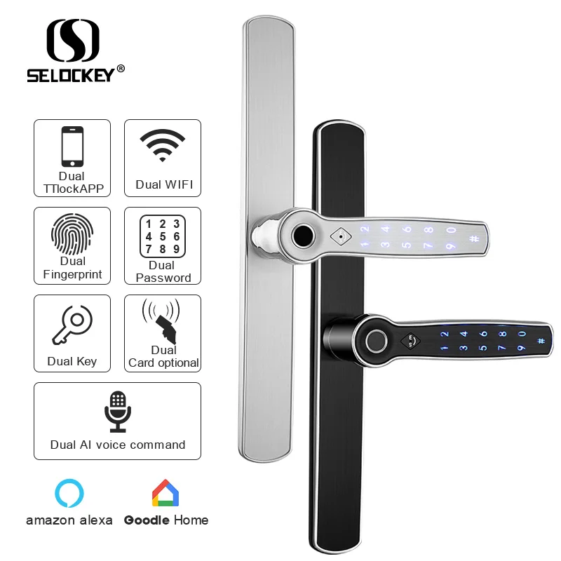 
35A smart aluminum sliding ttlock app wifi keypad fingerprint door handle lock mortise and hook lock 