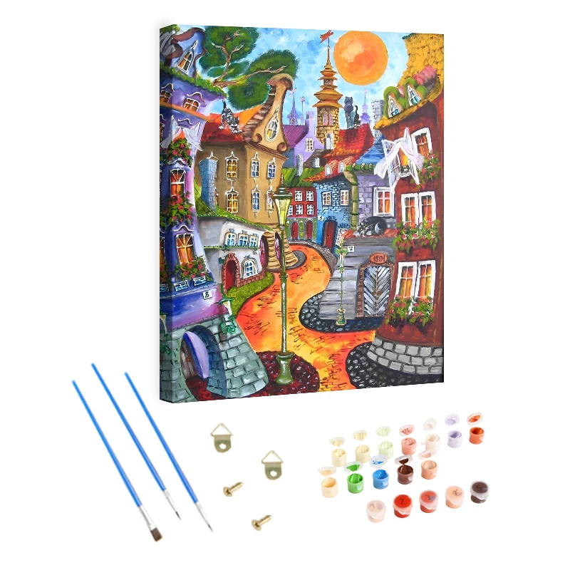 DIY Oil Painting by Numbers Abstract Houses Scenery Canvas Art Personalized Custom Paint by Numbers Set
