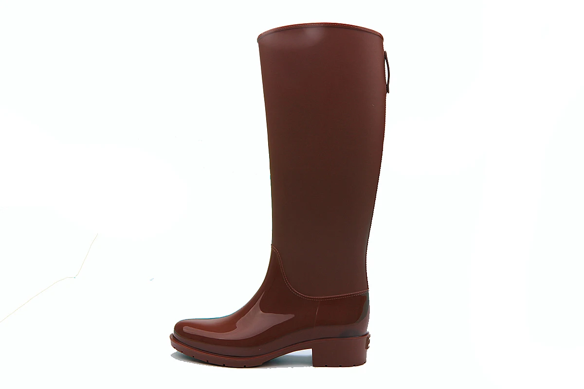 women fashion long pure color unique waterproof horse riding knee high pvc rain boots for women
