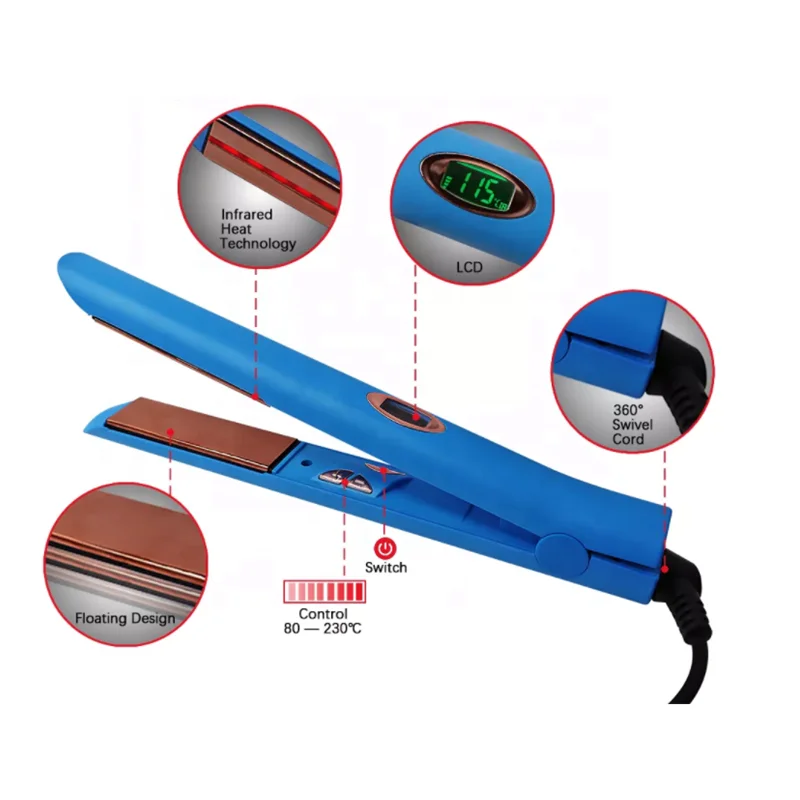 ISO Salon Beauty Ceramic Hair Straightener Ultrasonic Infrared Hair Care Cold Plate Thin Flat Iron