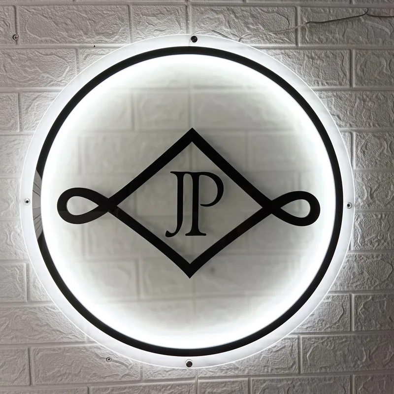 Kexian Custom Advertising Signs Indoor Round Business Sign Backlit Acrylic Logo Sign Board LED Brand Name Logo Wall