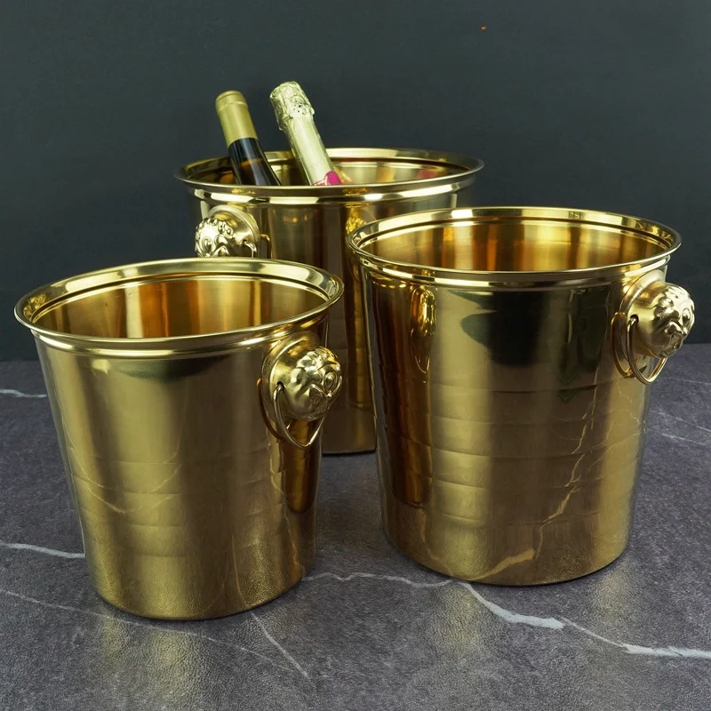 Tiger Head Party large Stainless Steel 6 bottle service 15l Champagne camping Heinek brass gold ice bucket