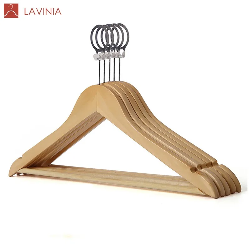 Lavinia Wholesale Anti Theft Hanger Non Slip Hotel Wooden Clothes Hangers With Anti Theft Ring