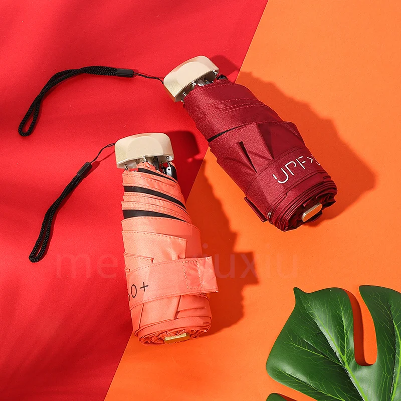 Automatic opening 3-folding umbrella, black coating UV protection small umbrella mini fruit pocket size umbrella with hard case