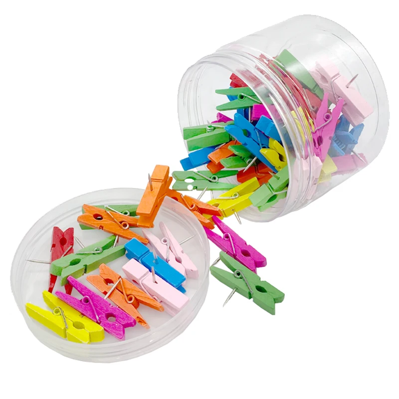 New Creative Office Stationery 50 Pieces Boxed Color Wooden Clip Nail Decoration Photo Album Message Folder