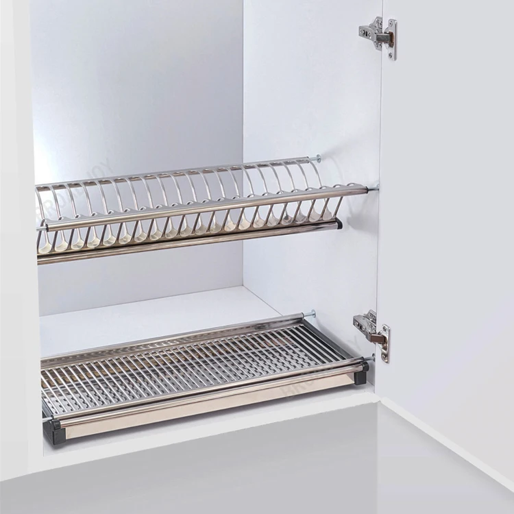 2 Tier Wall Hanging Dish Rack Drainer Kitchen Plate Racks Dish Storage Basket 304 Stainless Steel Kitchen Cabinet Modern