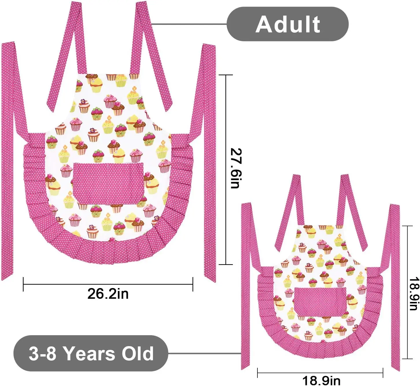 Cotton Parent and Child Aprons Cupcake Pattern Cute Baking Ruffles Apron Adjustable Kitchen Apron for Women and Daughters