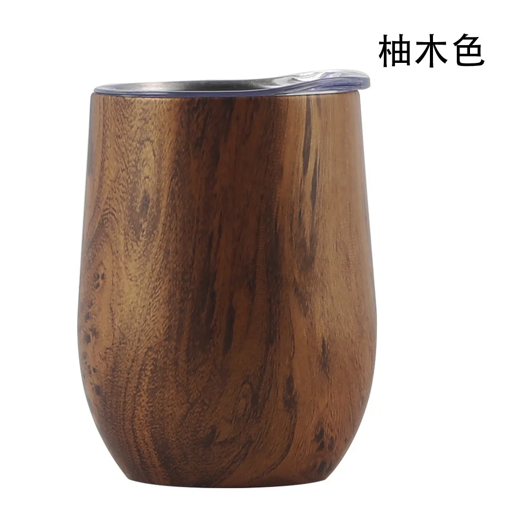 Винный стакан 12 унций высококачественный для кофе с деревянной поверхностью из нержавеющей стали двойными стенками изолированный вина в форме яйца