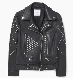 Wholesale Custom Punk Studded Biker Faux Leather Jacket Women