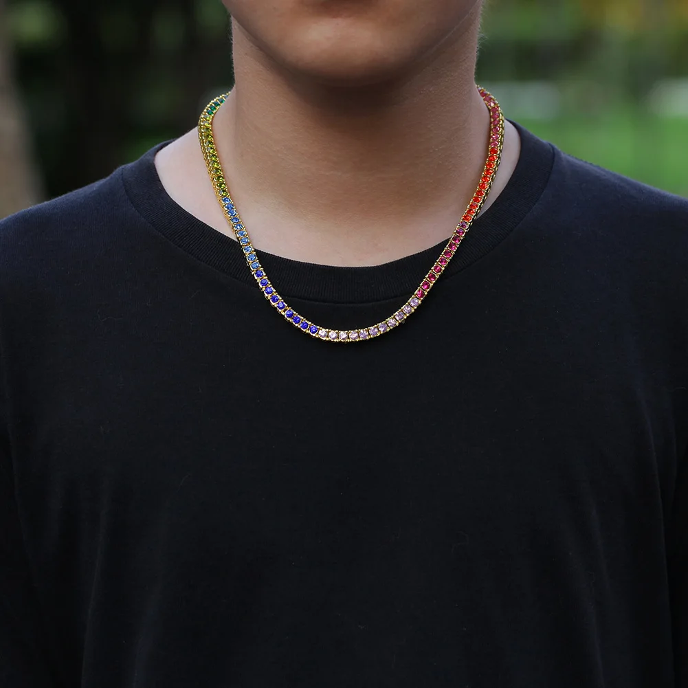  2021 Selling western style hip hop Trendy exaggerated personality jewelry 4mm alloy Fancy Diamond Row Hiphop men