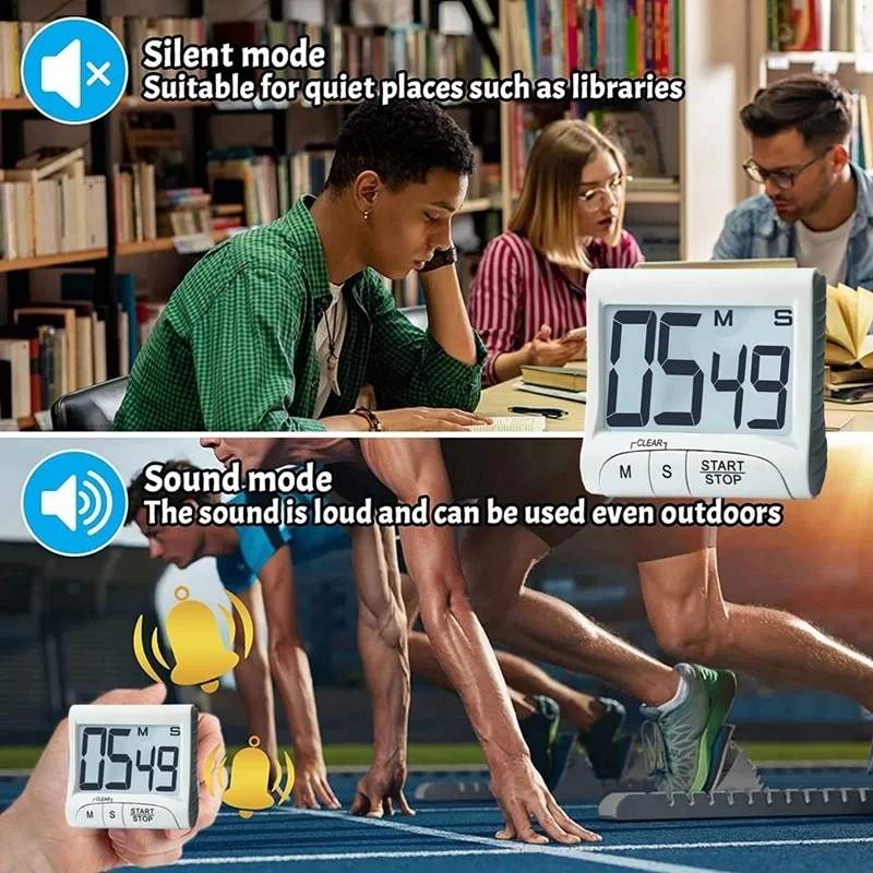 Digital Kitchen Timer&Stopwatch Bold Digits Simple Operation Loud Alarm Magnetic Kickstand For Cooking And Classroom