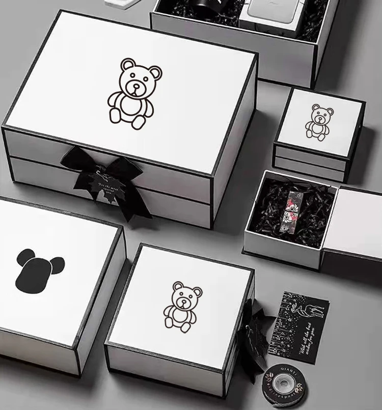 custom logo printing white magnetic gif rose bears bridal gift box packaging gift box set for women