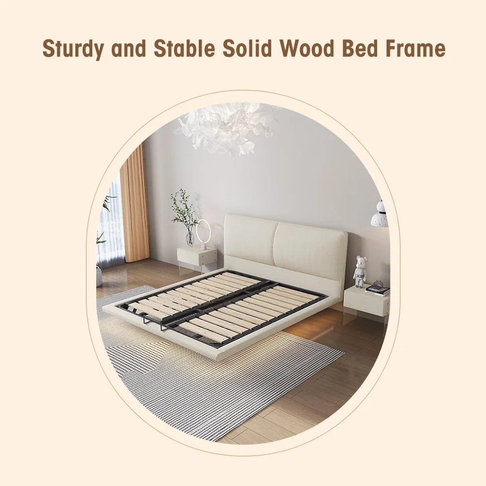 Customize mattress bed base foundation with light wood platform hardwood fabric padding headboard wooden upholstered bed frames