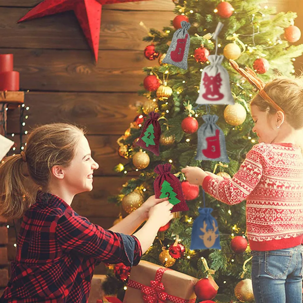 New Christmas jute burlap bag Christmas hanging countdown advent calendar bag