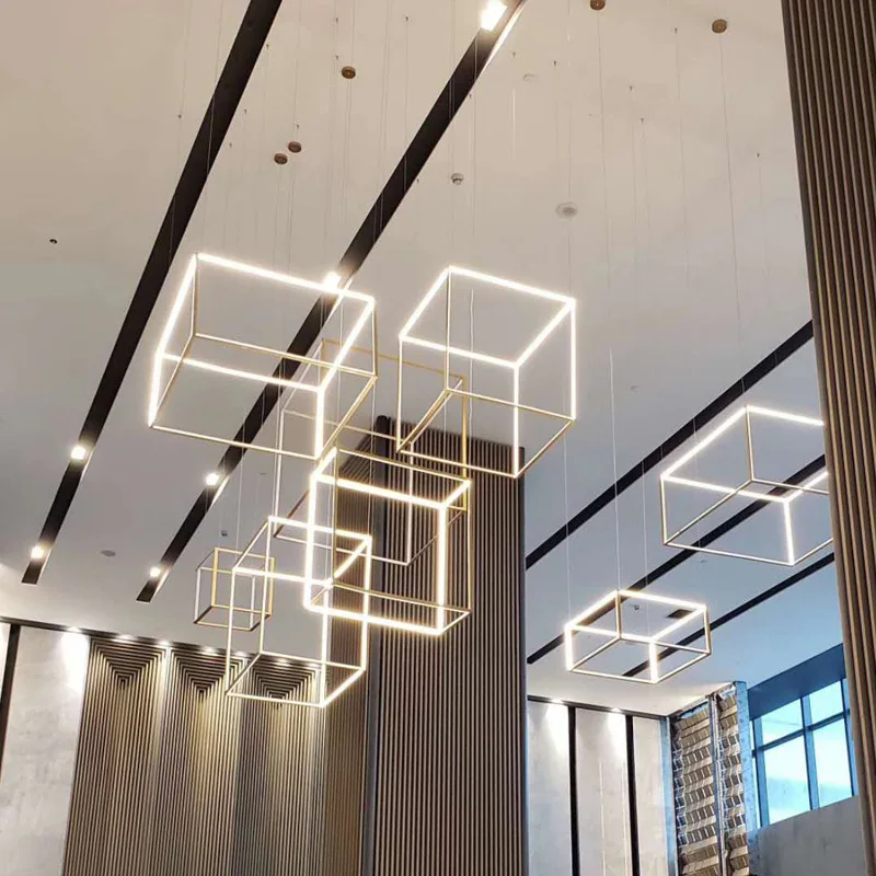 Simple modern creative geometric personality restaurant bar chandelier home living room bedroom art lighting square frame lamp