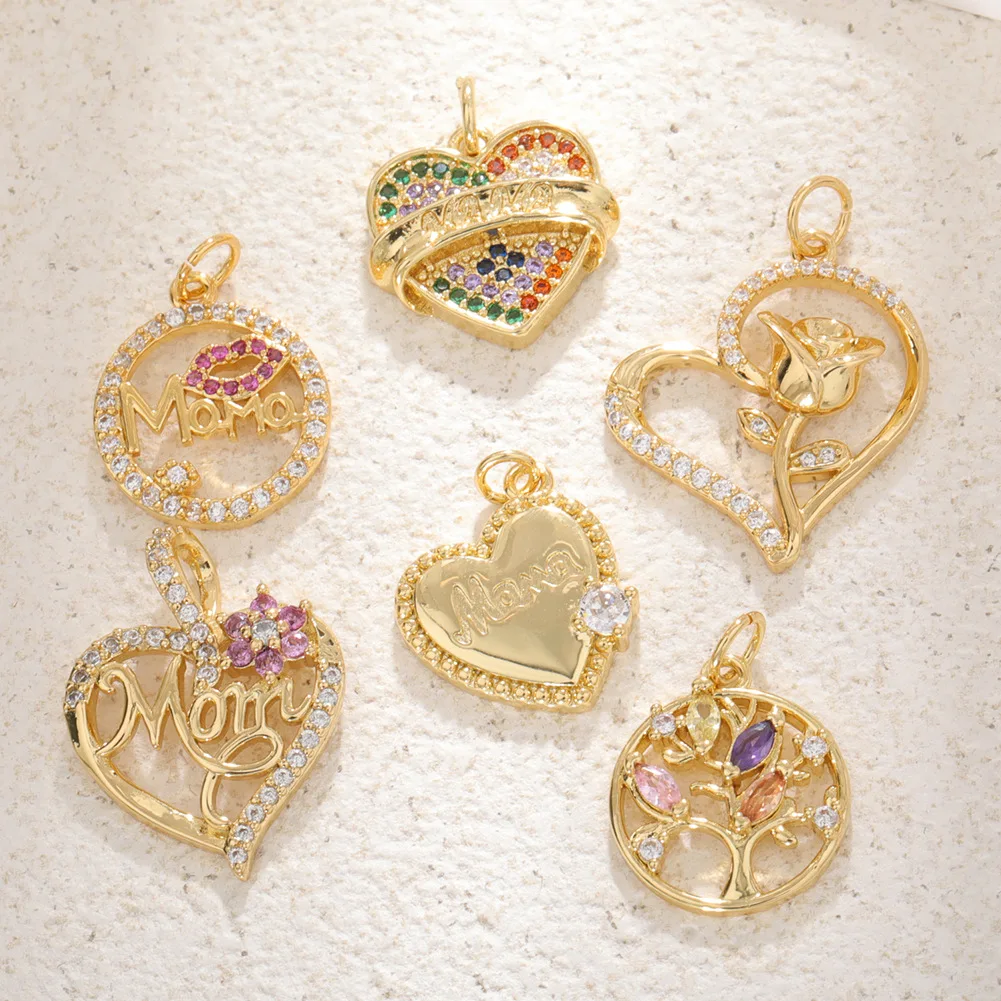 Mini heart pendant charm cubic zircon charm mom gold heart pendant love heart shape pendant charm for DIY crafts