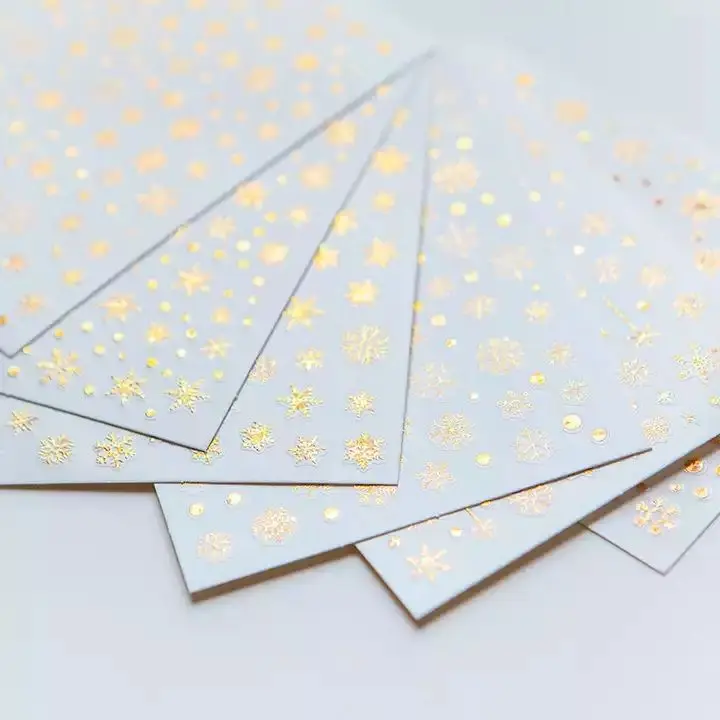 Nail Art Decorations Gold Silver Winter Nal Decals Christmas Snowflakes 3D Self Adhesive Nail Stickers