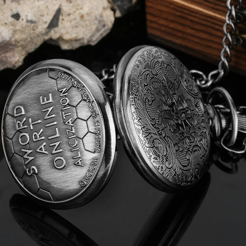 Retro Black SAO Sword Art Online Alicization Kirigaya Kazuto Kirito Yuuki Asuna Cosplay Anime Pocket Watch