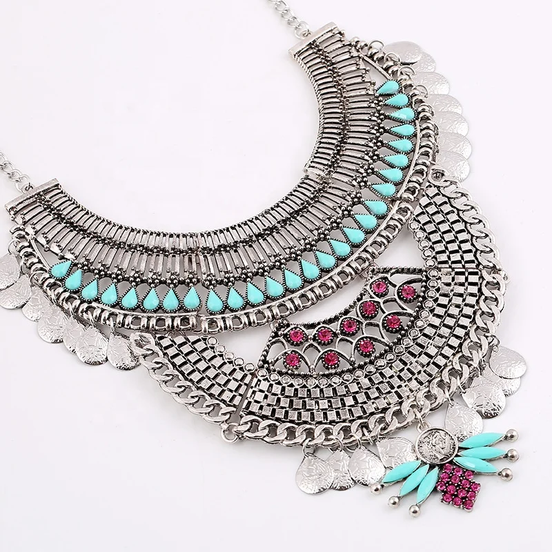 Винтажное роскошное ювелирное изделие в индийском стиле ожерелье ретро цветок хрустальные бусины античное из серебра и золота с монетами чокер