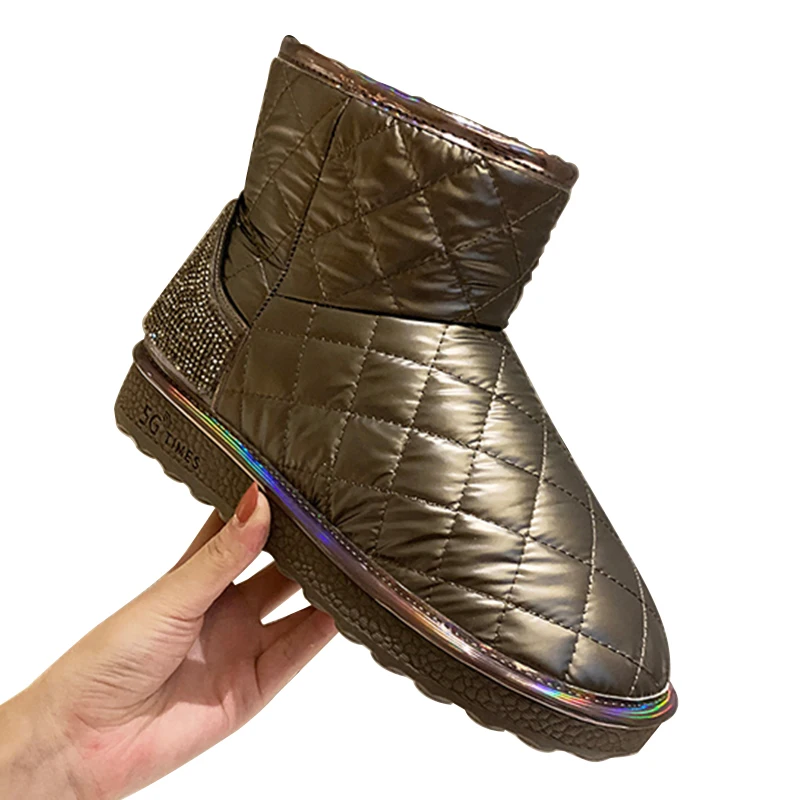 Rhinestones Sequins Winter Snow Boots for Women Low Heels Warm Ankle Boots Ladies Casual Fashion Party Shoes Female Nog Soze 40